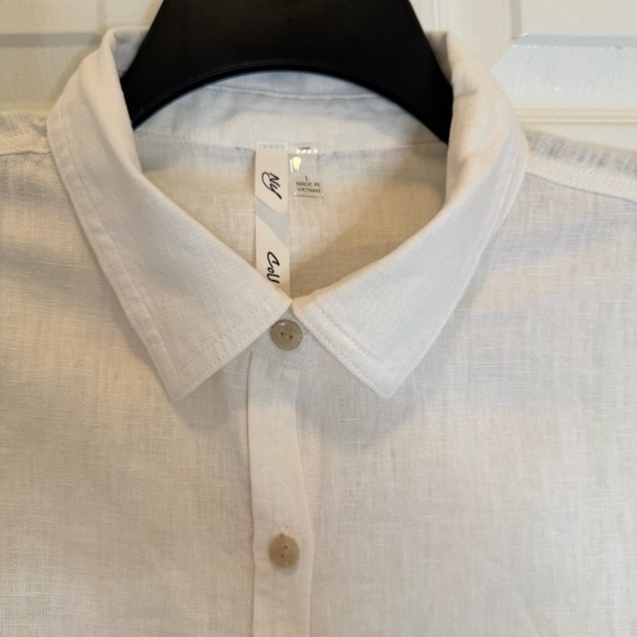 Ny Collection Mens White Long Sleeve Button-Up Casual Collar Sz L Linen/Cotton - Picture 2 of 6